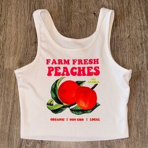 White Crop Top with Peach Graphic
